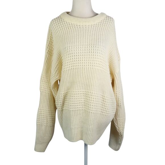 Vintage 90s High Sierra Cream Chunky Knit Grandpa Sweater Mens L - Picture 1 of 5